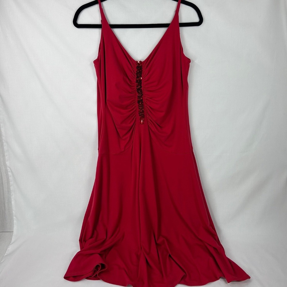 Vintage Red Ruched Sequin Midi Slip Dress Sequin Bust Spaghetti Strap Dress (12)